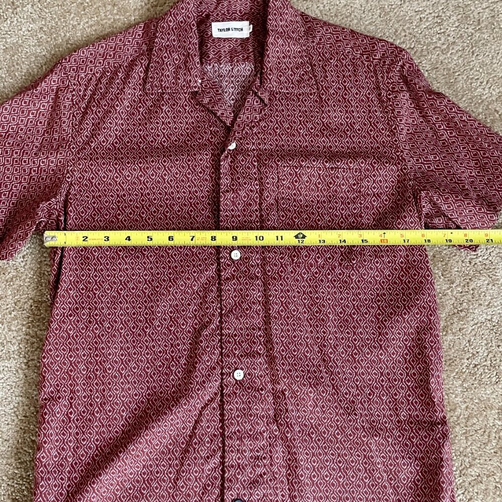 Taylor Stitch Shirt Mens 38 Linen Blend Geometric Button Up Short Sleeve Shirt - Picture 2 of 4
